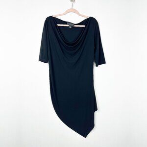 St. John Draped Cowl Neck Asymmetrical Dress Short Sleeve Black Small #A0564